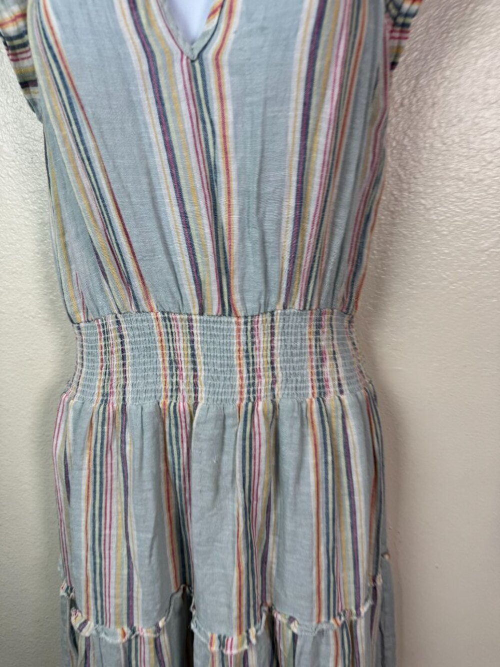 Rails Amelia Sage Harbour Stripe Tiered Midi Dress Linen Blend Size Small Green - Picture 11 of 16